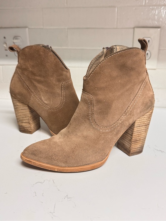Pure Navy Shoes - Pure Navy Taupe Suede and Leather Heel Cowboy Booties Size 8.5